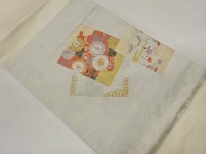 色紙に鶴・菊唐草模様織出し名古屋帯